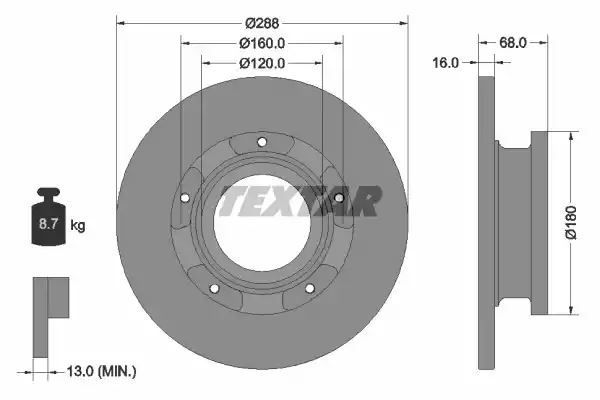 Tarcza hamulcowa tył Ford TRANSIT 14- CUSTOM 12- 288X16 Textar 93260703