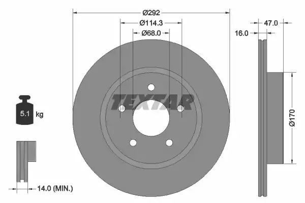Tarcza hamulcowa tył Nissan X-TRAIL 1,6 DCI 13- 292X16 Textar 92278103