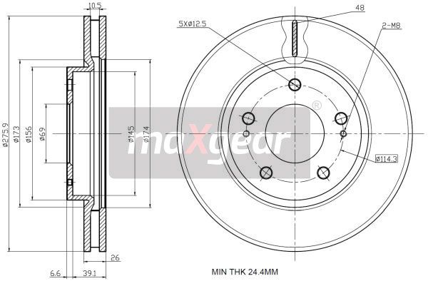 TARCZA HAMULCOWA PRZÓD MITSUBISHI LANCER 03- SPACE STAR MaXgear 19-2388