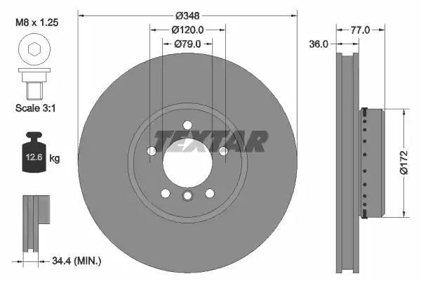 Tarcza hamulcowa przód BMW 5 6 3,0D 4,8 04-10 348x36 Textar 92182425