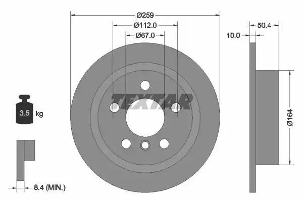 Tarcza hamulcowa tył MINI COOPER ONE 13- 259X10 Textar 92279303