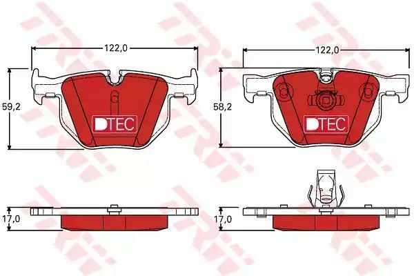 Klocki hamulcowe tył BMW 5 6 2,0-3,0 03-10 COTEC 121,8x59,2x17,3 121,8x57,8x17,3 ATE TRW GDB1727DTE