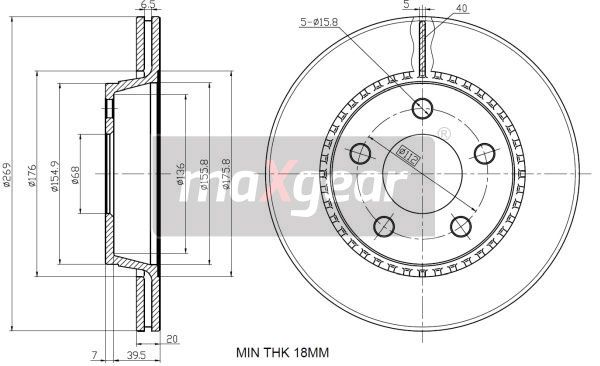 TARCZA HAMULCOWA TYŁ A8 96-99 269X20MM AUDI 100 85-90 MaXgear 19-3187