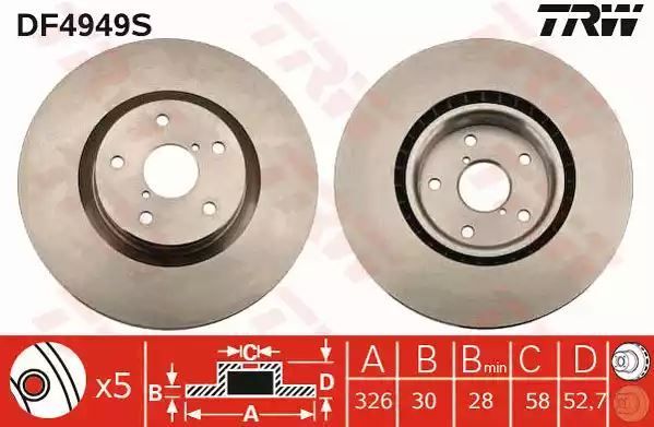 Tarcza hamulcowa przód Subaru IMPREZA 01- WRX STI TRW DF4949S
