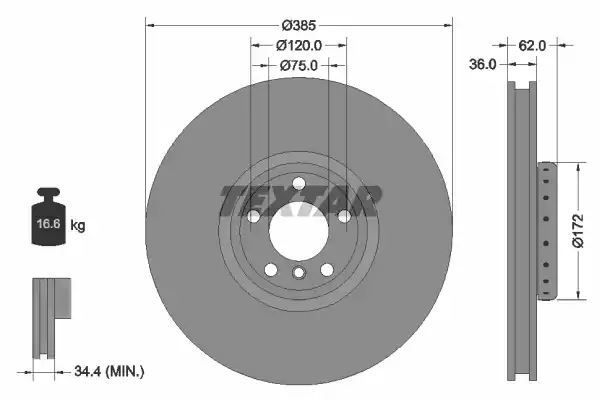 Tarcza hamulcowa przód BMW X5 X6 10- PR 385x36 WYSOKO NAWĘGLANA Textar 92266525