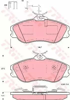 Klocki hamulcowe przód Audi 80 100 200 83-95 z czujnikiem 144,7x67x19 TRW GDB816