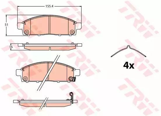 Klocki hamulcowe przód Mitsubishi L 200 2,4 DI-D 4WD 14- z czujnikiem 155,4x46,4x16 TRW GDB2124