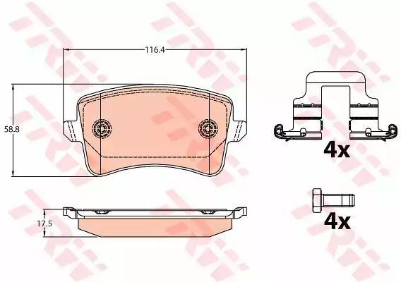 Klocki hamulcowe tył A4 A5 Q5 07- TRW 116,4x55,8x17,5 TRW GDB2107