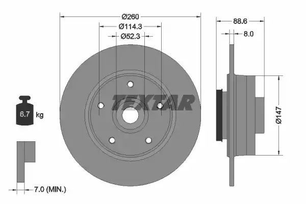Tarcza hamulcowa tył Renault MEGANE 1,2-1,6 16- z łożyskiem ABS 260x8 Textar 92291003
