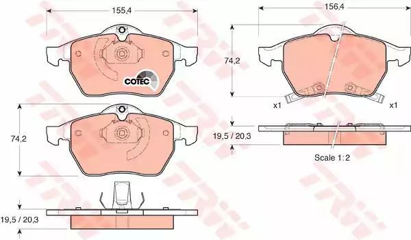 Klocki hamulcowe przód Opel ASTRA ZAFIRA 99-05 z czujnikiem TRW GDB1342