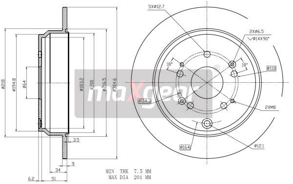TARCZA HAMULCOWA TYŁ HONDA CR-V 05- Z POWŁOKĄ ANTYKOROZYJNĄ MaXgear 19-1855MAX