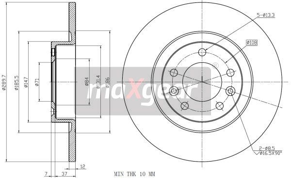 TARCZA HAMULCOWA TYŁ PEUGEOT 508 10- MaXgear 19-3220