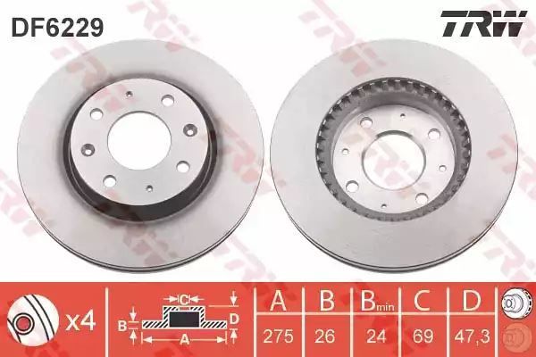 Tarcza hamulcowa przód KIA CERATO TRW DF6229