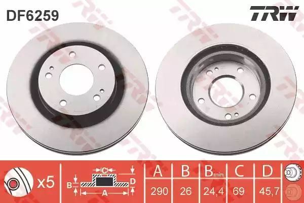 Tarcza hamulcowa przód Mitsubishi GRANDIS 04- TRW DF6259
