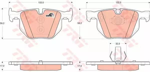 Klocki hamulcowe tył BMW X5 X6 2,0-3,0 07- 122x58,2 59,2x17 ATE TRW GDB1730