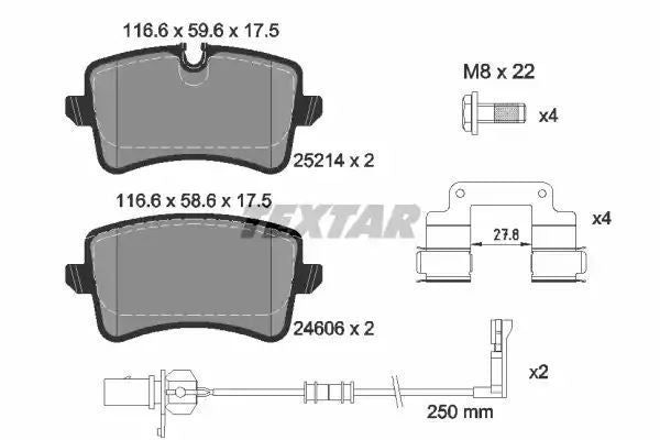 Klocki hamulcowe tył Audi A8 3,0 TDI QUATTRO 15- S8 PLUS QUATTRO 15- 116,6X60 59X17,5 Textar 2521405