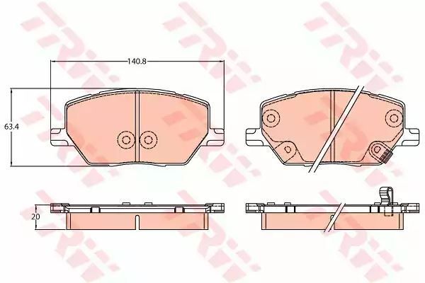 Klocki hamulcowe przód Fiat 500X 1,4-1,6 2,0D 4X4 14- z czujnikiem 140,8x65,4x20 TRW GDB3629