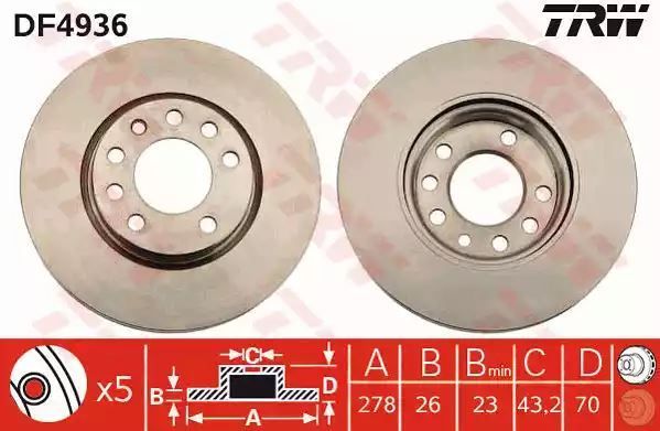 Tarcza hamulcowa przód Opel CORSA D TRW DF4936