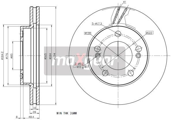 TARCZA HAMULCOWA PRZÓD SSANGYONG REXTON KYRON ACTYON MaXgear 19-2270