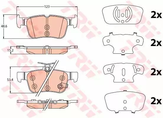 Klocki hamulcowe tył Ford MONDEO 1,0-2,5 14- ATE z czujnikiem 123x48,6 53,4x15,2 TRW GDB2115