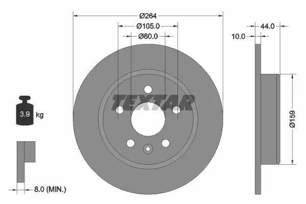 Tarcza hamulcowa tył Opel ASTRA 1,0-1,6 15- 264x10 Textar 92275303