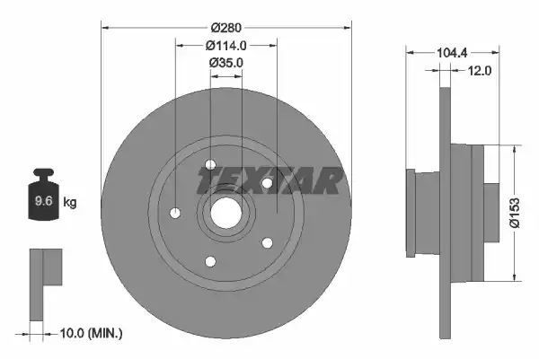 Tarcza hamulcowa tył Opel VIVARO 1,6 CDTI 14- 280x12 Textar 92268903
