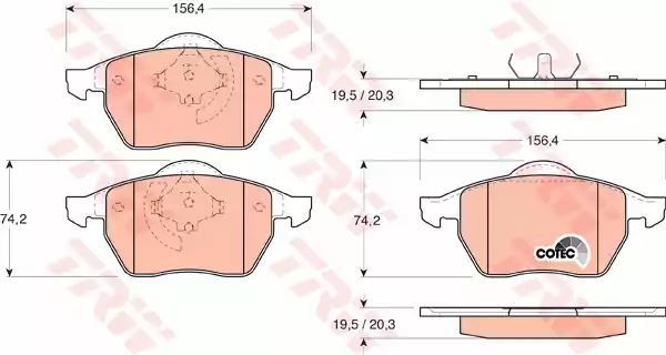 Klocki hamulcowe przód GOLF PASSAT VENTO 2,0-2,9 VR6 91-99 156,4x74,2x20,3 ATE TRW GDB1200