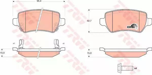 Klocki hamulcowe tył Opel ASTRA COMBO CORSA MERIVA 00- z czujnikiem TRW GDB1515