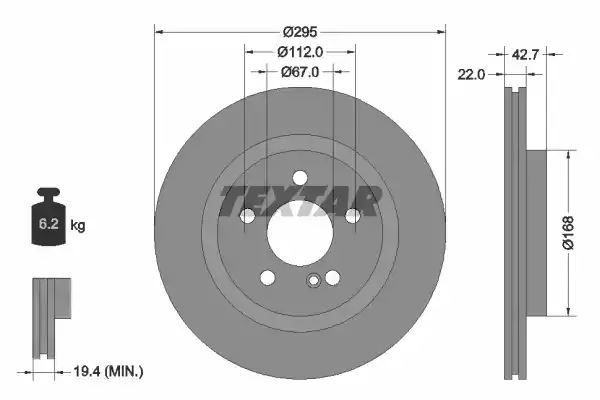 Tarcza hamulcowa tył Mercedes C117 X117 2,0-2,2 CDI 14- 295x22 Textar 92286903