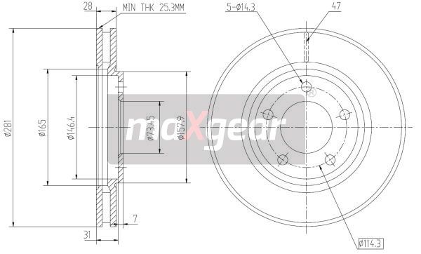 TARCZA HAMULCOWA PRZÓD CHRYSLER VOYAGER 02- Z POWŁOKĄ ANTYKOROZYJNĄ MaXgear 19-1800MAX