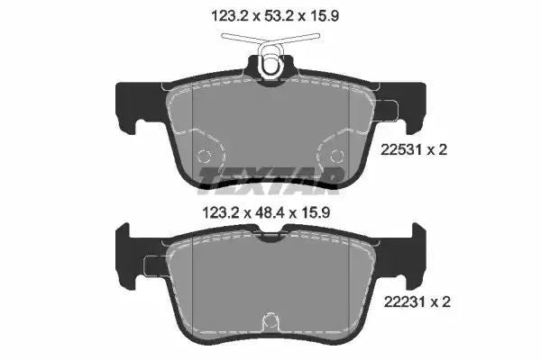 Klocki hamulcowe tył Ford KUGA 1,5-2,0 TDCI 13- 123,25x53,2 47,9x15,9 bez czujnika Textar 2253101