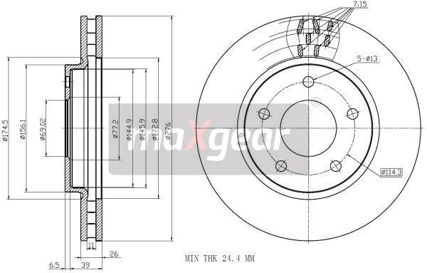 TARCZA HAMULCOWA PRZÓD MITSUBISHI LANCER 08- Z POWŁOKĄ ANTYKOROZYJNĄ MaXgear 19-1289MAX