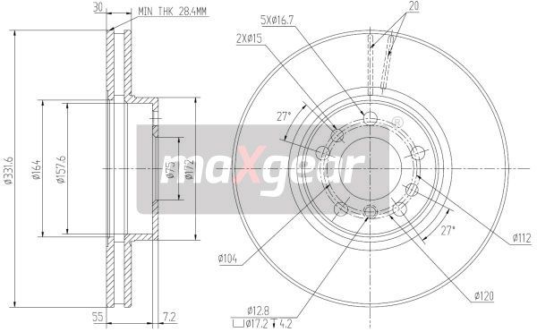 TARCZA HAMULCOWA PRZÓD BMW E53 X5 00- Z POWŁOKĄ ANTYKOROZYJNĄ MaXgear 19-1829MAX