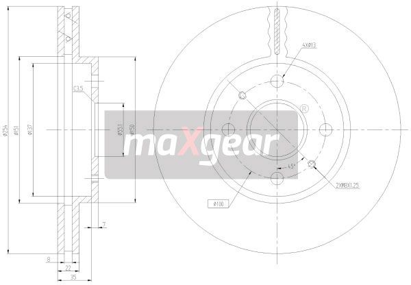 TARCZA HAMULCOWA PRZÓD DAIHATSU MATERIA/SIRION 1,0-1,5 05- MaXgear 19-3347