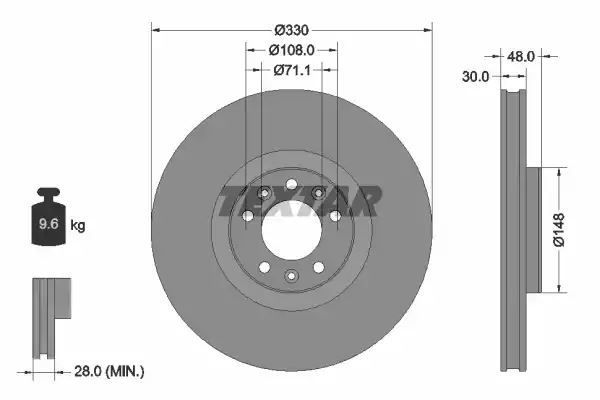 Klocki hamulcowe przód Peugeot 308 1,6-2,0 14- 330x30 Textar 92283403