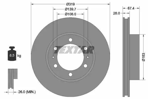 TARCZA HAM. TOYOTA P. HILUX 2,4D 15- Textar 92274903