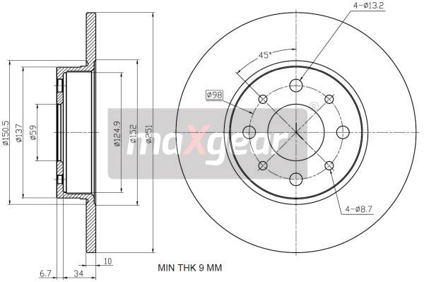 TARCZA HAMULCOWA TYŁ ALFA ROMEO MITO 08- MaXgear 19-3338