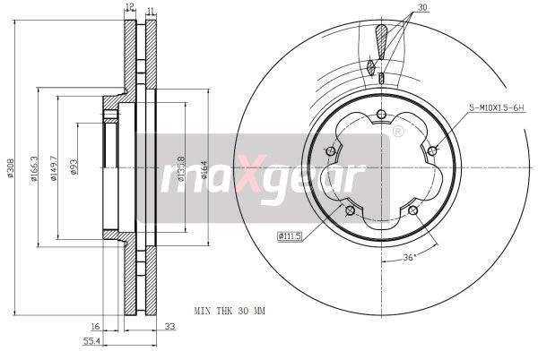 TARCZA HAMULCOWA PRZÓD FORD TRANSIT 2,0-2,2 TDCI 12- MaXgear 19-3358