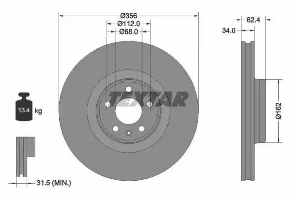 TARCZA HAM. AUDI P. A6 3,0 TDI QUATTRO 12-18 Textar 92293505