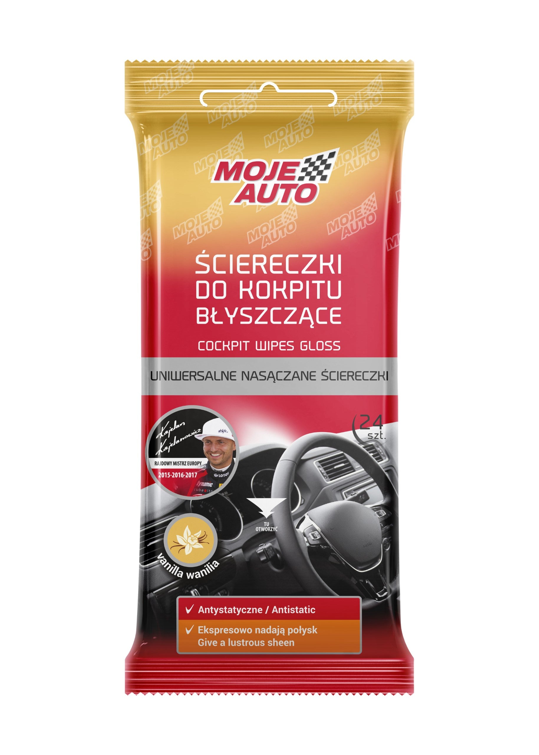 MOJE AUTO Ściereczki do Kokpitu Błyszczące Wanilia 24 szt. 19-608