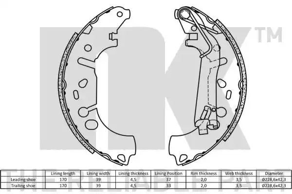 Szczęki hamulcowe Fiat GRANDE PUNTO 1,3 JTD 05- 203,2X42 NK Autoparts 2723731