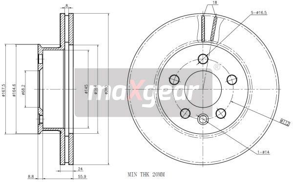 TARCZA HAMULCOWA PRZÓD VW T4 2,4-2 MaXgear 19-0996
