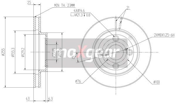 TARCZA HAMULCOWA PRZÓD TOYOTA COROLLA 1,4 02- 255X25 MaXgear 19-0777
