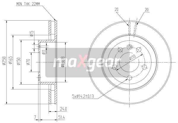 TARCZA HAMULCOWA PRZÓD OPEL OMEGA A 1,8-2,4B D 258X24 MaXgear 19-0740