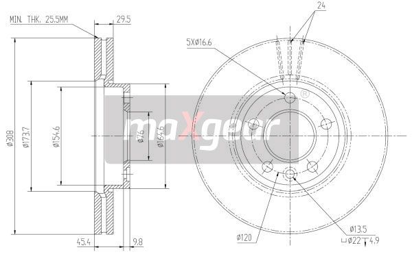 TARCZA HAMULCOWA PRZÓD VW T5 03- 16 308MM TOUAREG 2,5TDI MaXgear 19-1050
