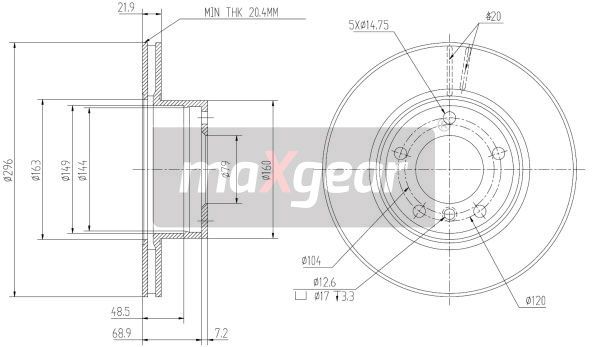 TARCZA HAMULCOWA PRZÓD BMW E39 96- 296X22 wentylowana MaXgear 19-0692