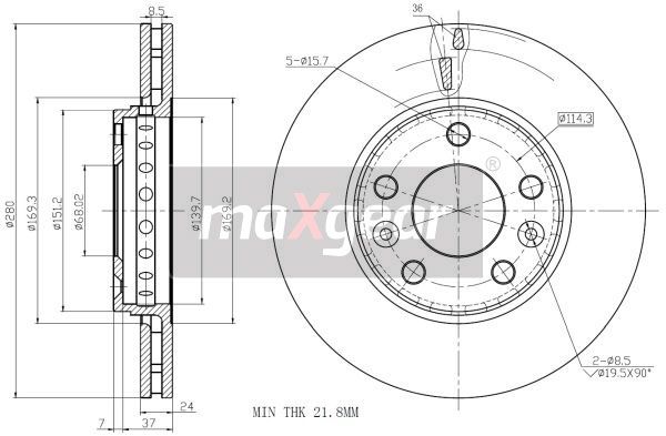 TARCZA HAMULCOWA PRZÓD RENAULT MEGANE 08- MaXgear 19-1285