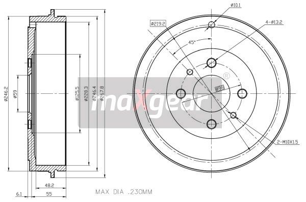 BĘBEN HAMULCOWY TYŁ FIAT DOBLO MAREA MaXgear 19-1064