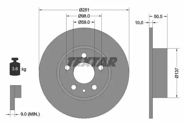 Tarcza hamulcowa tył Alfa Romeo 147 156 97- WM  251x10 Textar 92046903