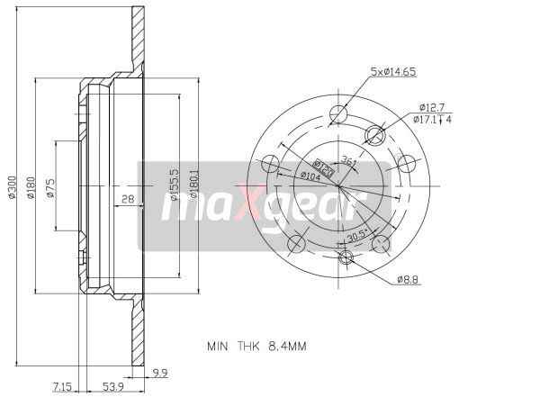 TARCZA HAMULCOWA TYŁ BMW E34 87-95 300X10 MaXgear 19-0694